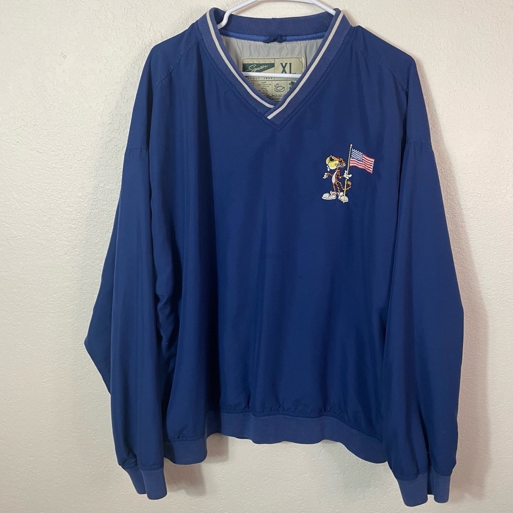 Cheetos Chester American Flag Embroidered‎ Vintage Windbreaker Pullover Navy XL
